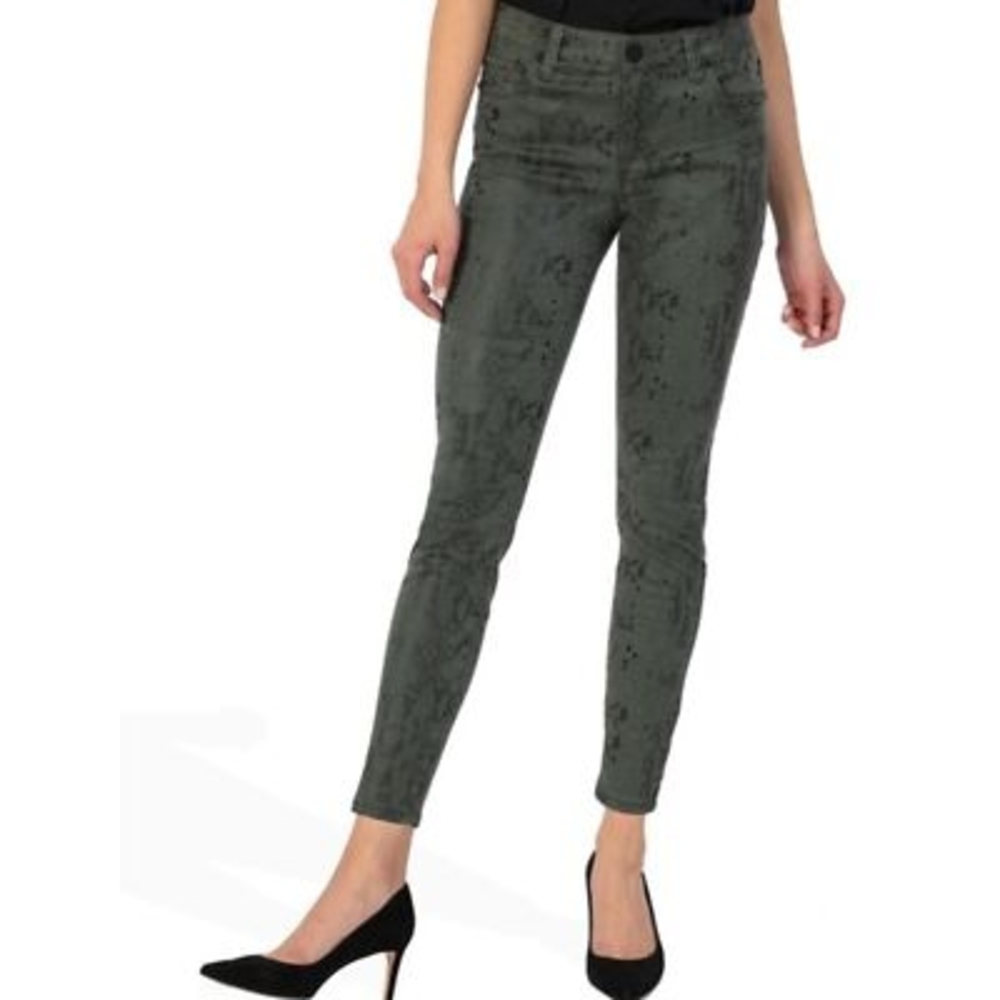 Kut from the Kloth Size 2 Green Skinny Snakeskin Print Jeans Ankle
